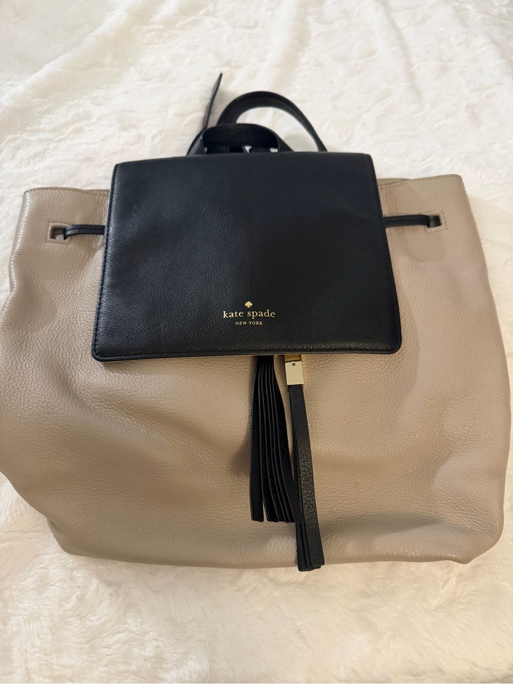 kate spade Two-Tone Leather Backpack in Black & Taupe